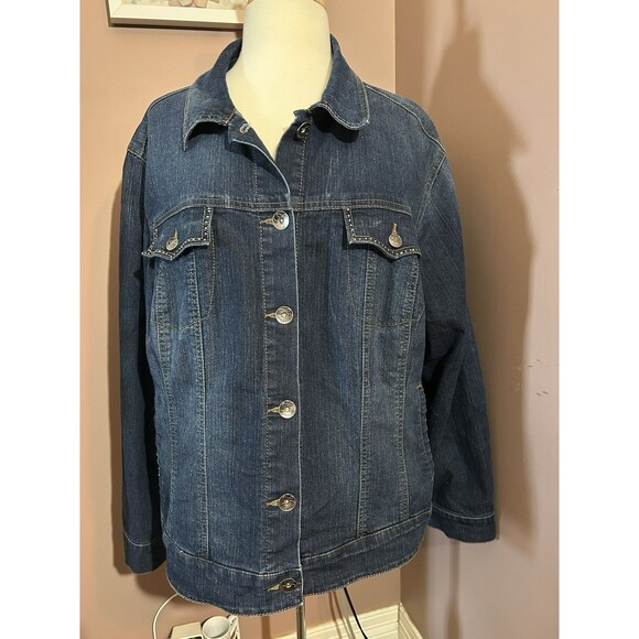 Style & Co Jackets & Blazers - Style & Co Denim Jacket Womens Size 22W Sequined Blue Pockets